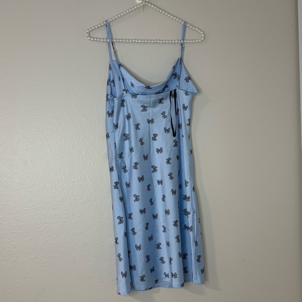 Forever 21 Women Blue Bow Print Satin Slip Mini Dress - Picture 9 of 11